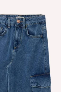 DeFacto Wide Leg Cargo Wide Leg Cotton Jean Trousers for Girls - Image 8