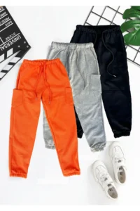 twins tailors Kids Sweatpants Unisex 3 Sets Orange-Black-Gray