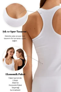 Pierre Cardin 2'li Ekonomik Paket Siyah-beyaz 1008 Racerback - Sporcu Pamuklu Atlet - Image 7