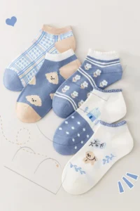 BGK 5 Sets Patterned Blue Women Short Socks Kc 151021