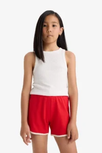 DeFacto Elastic Waist Basic Plain Shorts Girls' - Image 3