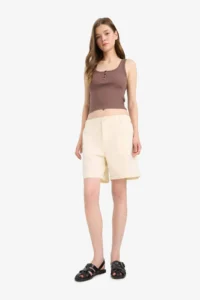 DeFacto 100% Cotton Regular Waist Gabardine Shorts - Image 2