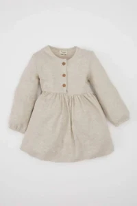 DeFacto Baby Girl Crew Neck Ribbed Camisole Long Sleeve Basic Plain Dress