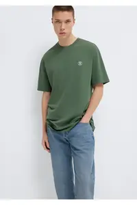 Mavi Seal Logo Embroidered Green T-Shirt Loose Fit 067074-81570 - Image 3