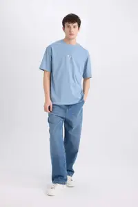 DeFacto 100% Cotton Vikings Valhalla Boxy Fit Crew Neck Back Printed Short Sleeve T-Shirt - Image 2
