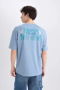 DeFacto 100% Cotton Vikings Valhalla Boxy Fit Crew Neck Back Printed Short Sleeve T-Shirt - Image 5