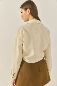 Bianco Lucci Women's Daisy Embroidered Tie Detailed Short Viscose Shirt MG6282 - Image 7