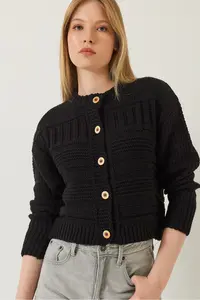 Bianco Lucci Women buttoned Patterned Knitwear Cardigan