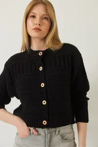 Bianco Lucci Women buttoned Patterned Knitwear Cardigan - Image 3