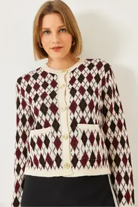 Bianco Lucci Women Baklava Patterned with pocket Knitwear Cardigan