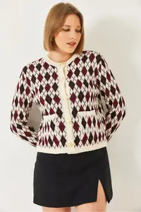 Bianco Lucci Women Baklava Patterned with pocket Knitwear Cardigan - Image 2