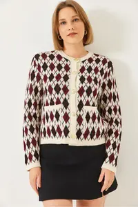 Bianco Lucci Women Baklava Patterned with pocket Knitwear Cardigan - Image 3