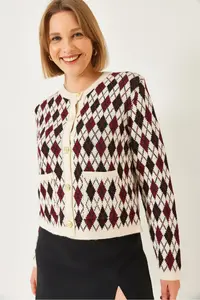 Bianco Lucci Women Baklava Patterned with pocket Knitwear Cardigan - Image 5