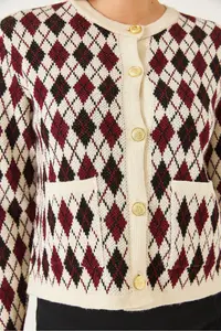 Bianco Lucci Women Baklava Patterned with pocket Knitwear Cardigan - Image 6