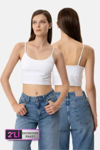 Pierre Cardin Economic Pack of 2 1207 Brian Cotton Thin Strap Crop Undershirt Set