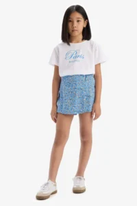 DeFacto Set of 2 Printed Short Sleeve T-Shirt Floral Shorts Skirt Girl Child