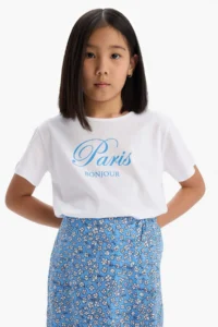 DeFacto Set of 2 Printed Short Sleeve T-Shirt Floral Shorts Skirt Girl Child - Image 4
