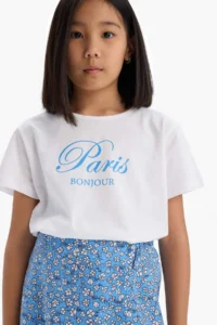 DeFacto Set of 2 Printed Short Sleeve T-Shirt Floral Shorts Skirt Girl Child - Image 5