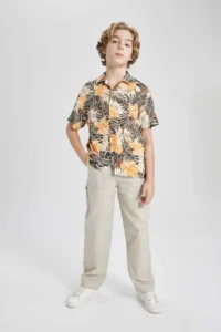 DeFacto Oversize Wide Fit Patterned Viscose Short Sleeve Shirt Boy - Image 2