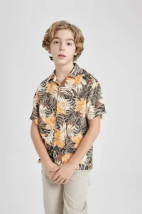 DeFacto Oversize Wide Fit Patterned Viscose Short Sleeve Shirt Boy - Image 3