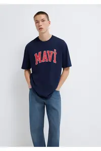 Mavi Logo Printed Navy Blue T-Shirt Loose Fit 0611711-84371
