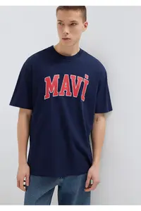 Mavi Logo Printed Navy Blue T-Shirt Loose Fit 0611711-84371 - Image 2
