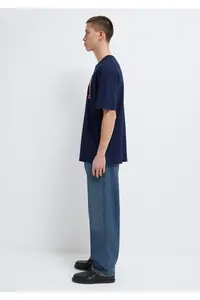Mavi Logo Printed Navy Blue T-Shirt Loose Fit 0611711-84371 - Image 4