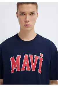Mavi Logo Printed Navy Blue T-Shirt Loose Fit 0611711-84371 - Image 6
