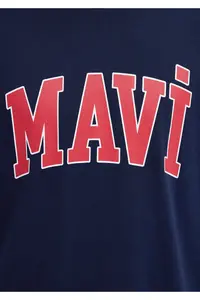 Mavi Logo Printed Navy Blue T-Shirt Loose Fit 0611711-84371 - Image 7