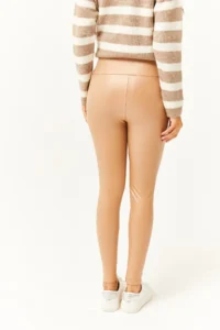 Olalook Women's Camel Fleece High Waist Leather Look Leggings - Image 5