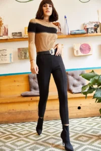 Olalook Women Black Suede Binici Leggings - Image 2