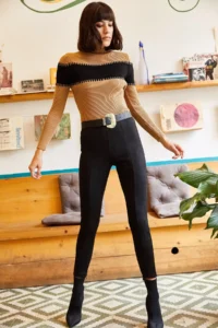 Olalook Women Black Suede Binici Leggings - Image 3