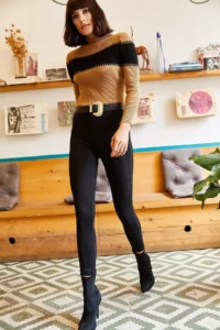 Olalook Women Black Suede Binici Leggings - Image 4