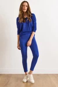 Olalook Women Saks Blue Blue Blue Suede Binici Leggings