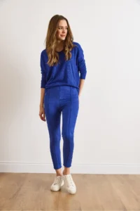 Olalook Women Saks Blue Blue Blue Suede Binici Leggings - Image 3