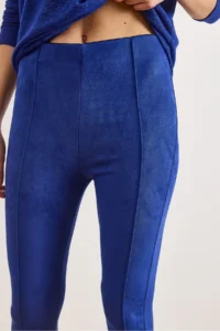 Olalook Women Saks Blue Blue Blue Suede Binici Leggings - Image 4