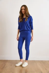 Olalook Women Saks Blue Blue Blue Suede Binici Leggings - Image 6