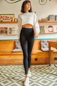 Olalook Women Black High Waist Ribbed Leggings - Image 3