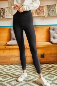 Olalook Women Black High Waist Ribbed Leggings - Image 4