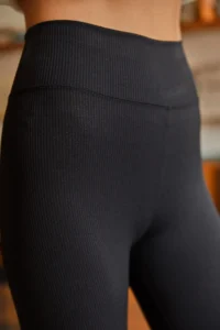 Olalook Women Black High Waist Ribbed Leggings - Image 6