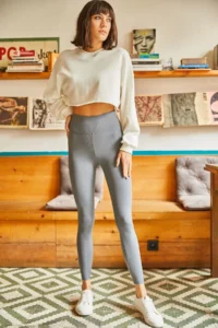 Olalook Women Gray High Waist Ribbed Leggings - Image 2