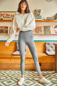 Olalook Women Gray High Waist Ribbed Leggings - Image 3