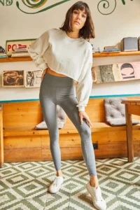 Olalook Women Gray High Waist Ribbed Leggings - Image 4