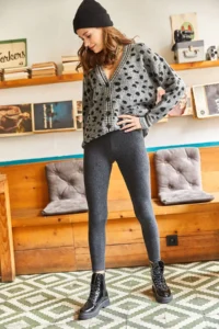 Olalook Women's Anthracite Thick Ribbed Raised Tights