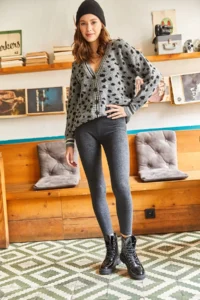 Olalook Women's Anthracite Thick Ribbed Raised Tights - Image 3