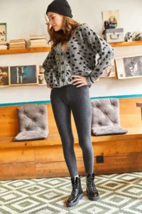 Olalook Women's Anthracite Thick Ribbed Raised Tights - Image 4