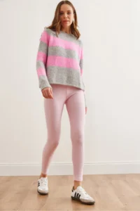 Olalook Women's Candy Pink Thick Ribbed Raised Tights