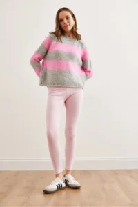 Olalook Women's Candy Pink Thick Ribbed Raised Tights - Image 2