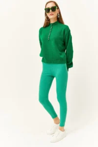 Olalook Women's Grass Green Thick Ribbed Raised Tights