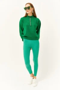 Olalook Women's Grass Green Thick Ribbed Raised Tights - Image 2